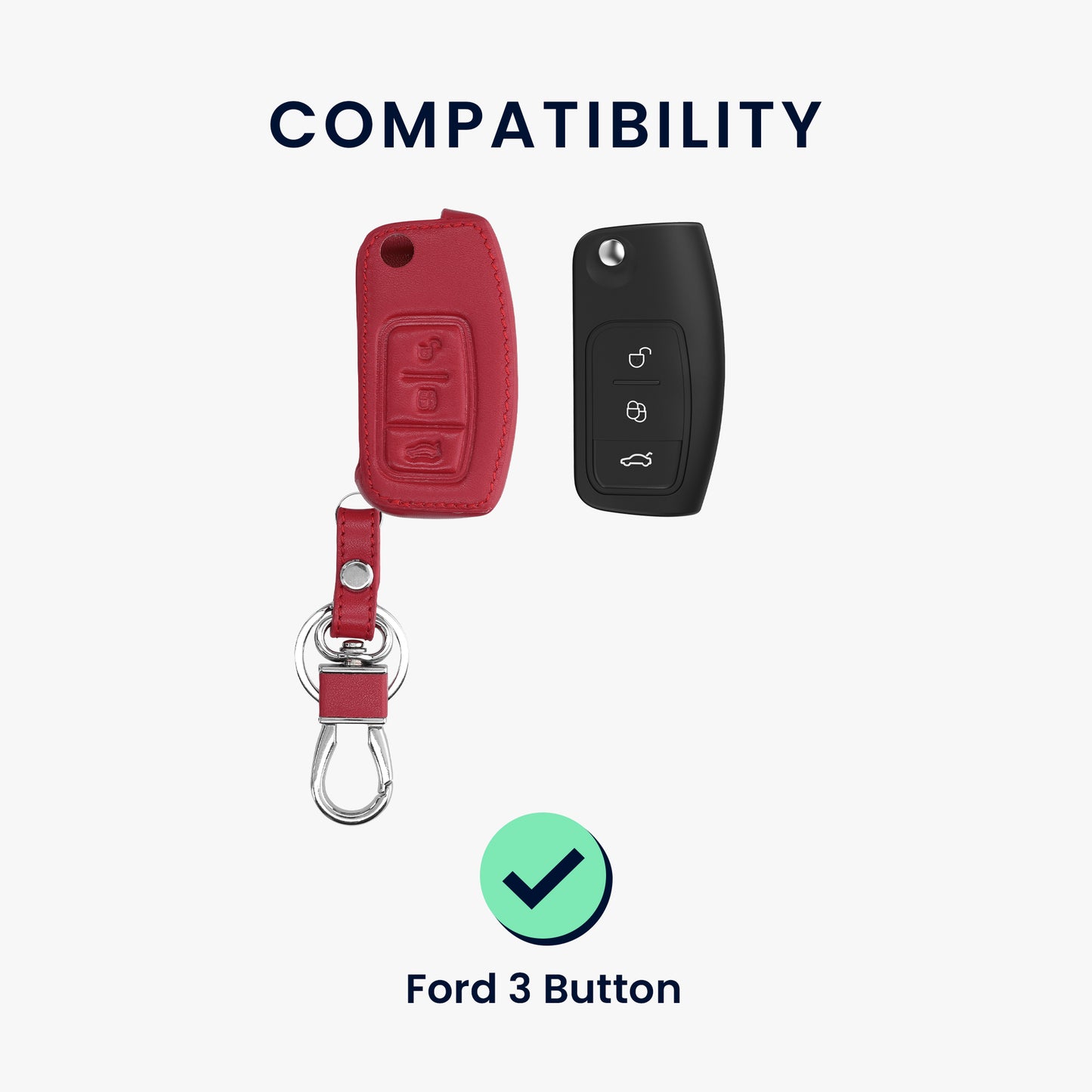 kwmobile Car Key Artificial Leather Cover compatible with Ford 3-Button Flip Key Car Key - Key Cover