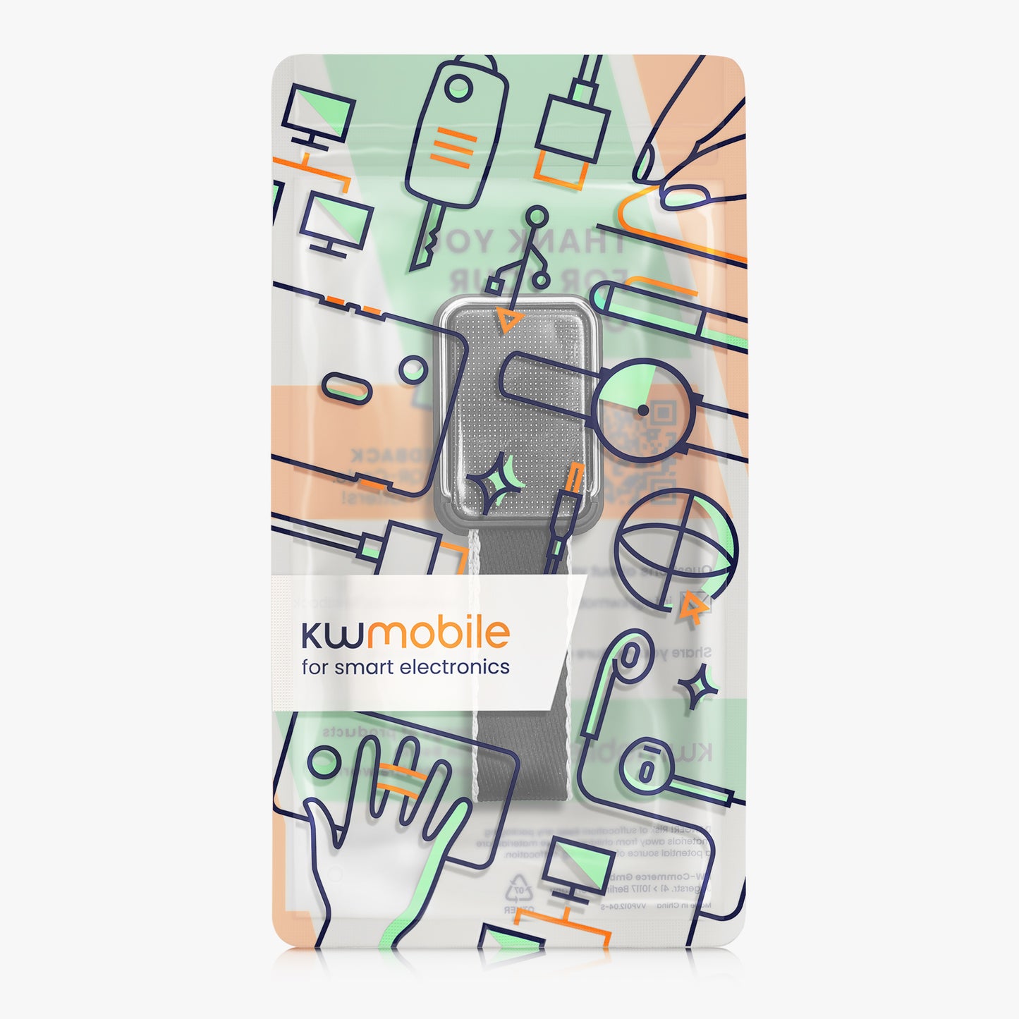 kwmobile Smartphone Finger Holder Grip with Stand - Finger Holder for Magnetic Car Mounts - Self-Adhesive Phone Finger Holder