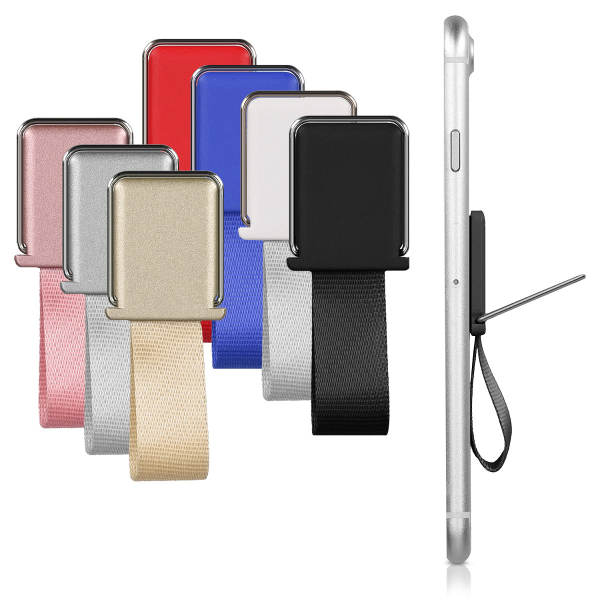 kwmobile Smartphone Finger Holder Grip with Stand - Finger Holder for Magnetic Car Mounts - Self-Adhesive Phone Finger Holder