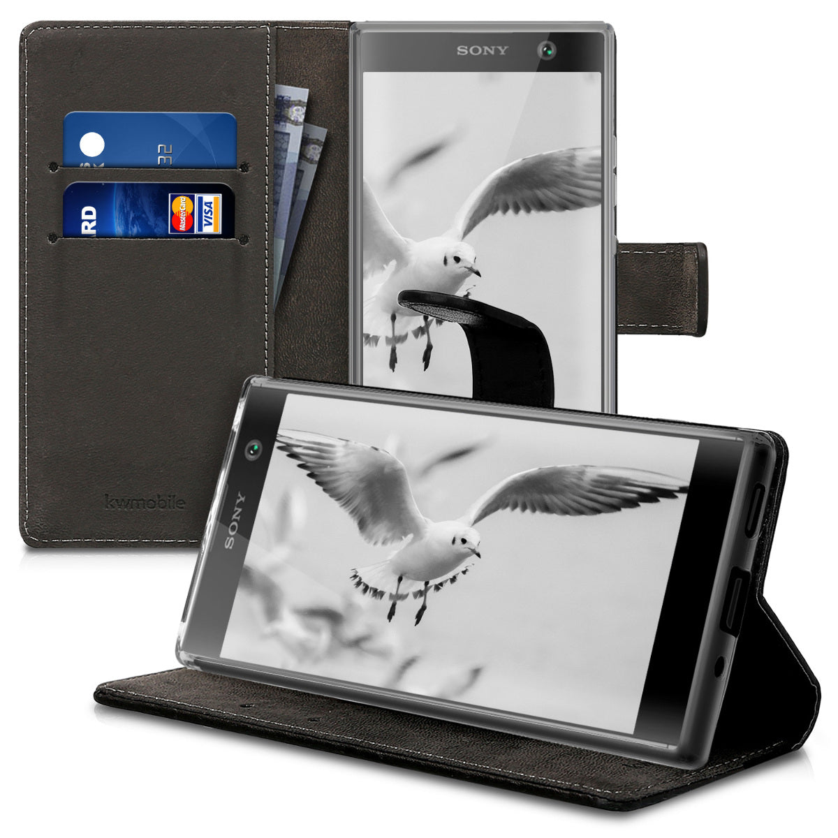 kwmobile Wallet Case compatible with Sony Xperia XA2 Case - Cover with Stand and Card Slots