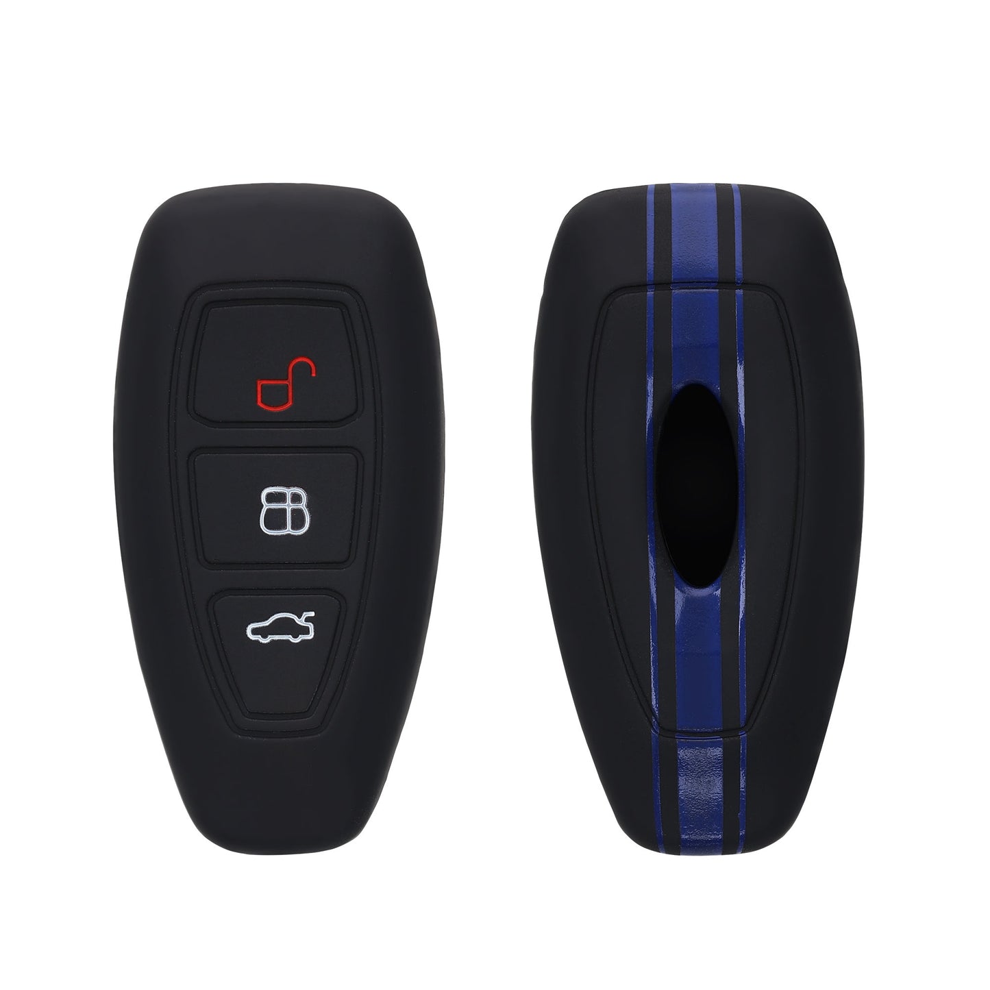 kwmobile Autoschlüssel Hülle kompatibel mit Ford 3-Tasten Autoschlüssel Keyless Go Hülle - Schlüsselhülle Rallystreifen Sidelines Blau Schwarz Blau  [dsg08]