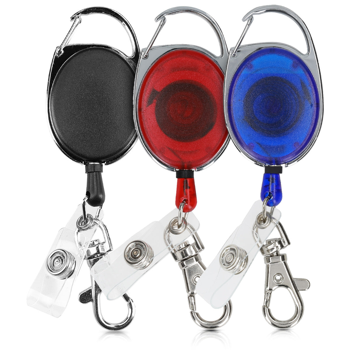 kwmobile Retractable Key Reel with ID Clip - Extendable Keychain - Carabiner Lanyard - Keyring with Card Holder