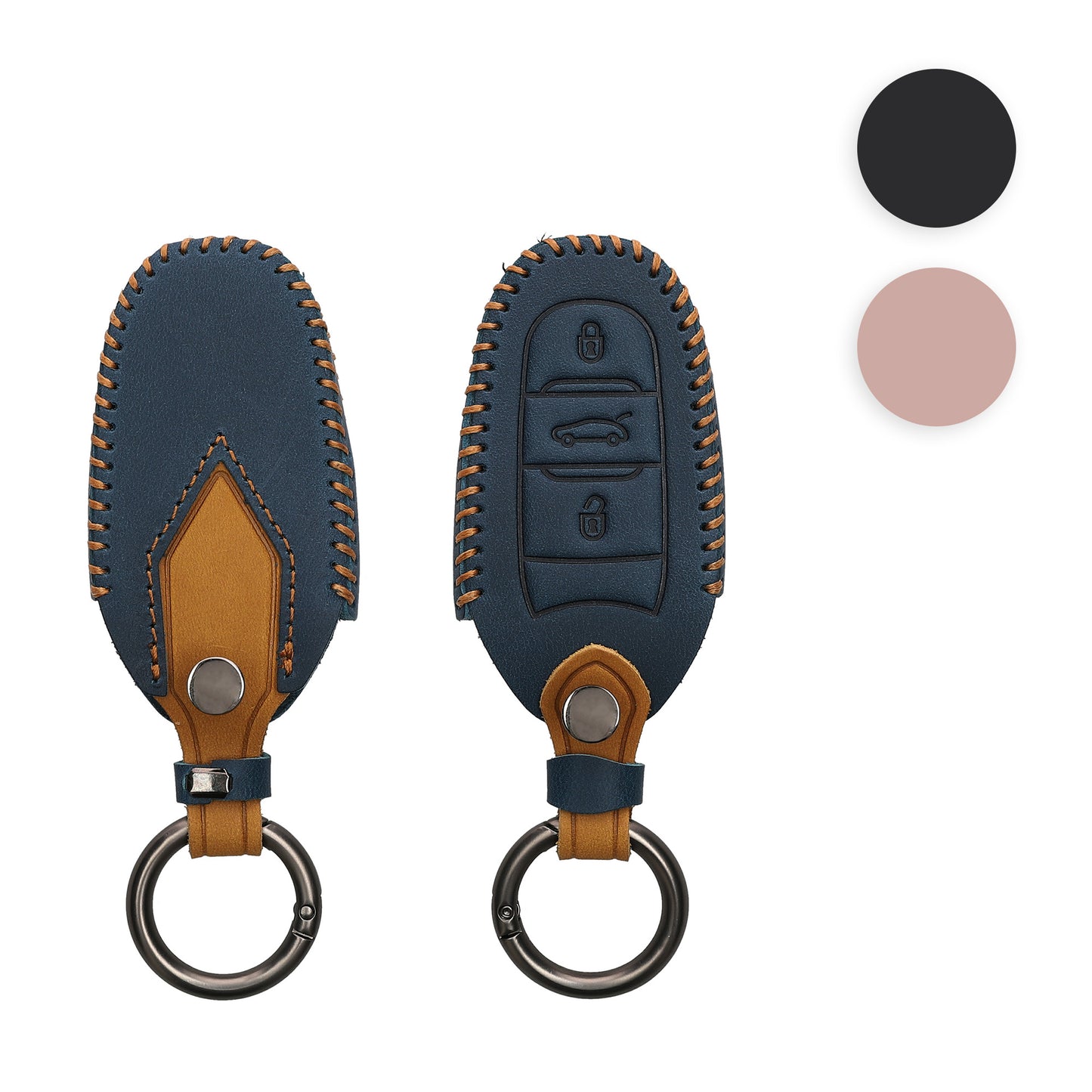 kwmobile Autoschlüssel Kunstleder Hülle kompatibel mit Peugeot Citroen 3-Tasten Smartkey Autoschlüssel (nur Keyless Go) - Schlüsselhülle in Schwarz Schwarz  