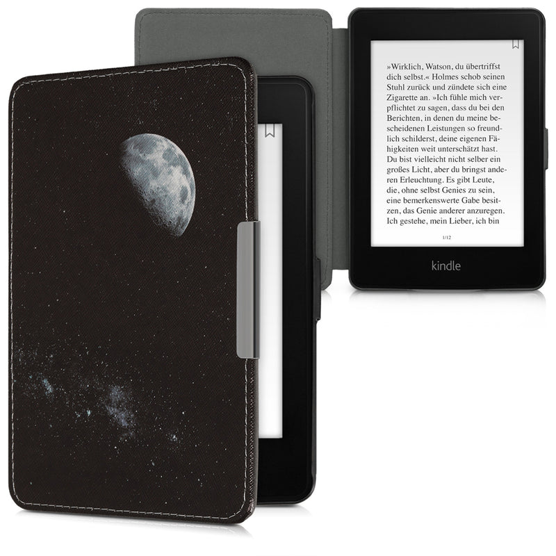 kwmobile Protective Case for Amazon Kindle Paperwhite Case - eReader Flip Case with Auto Sleep Function - Moon Black