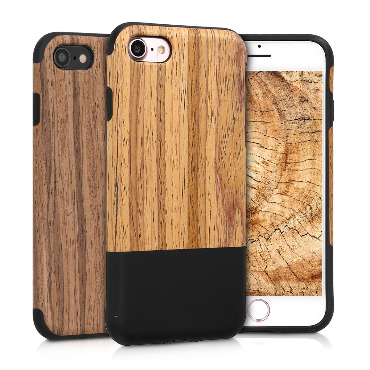 kwmobile Hülle kompatibel mit Apple iPhone SE (2022) / SE (2020) / 8 / 7 - Holz TPU Case Handy Schutzhülle - Backcover Cover Holz Maserung Braun Braun  [dsg02]