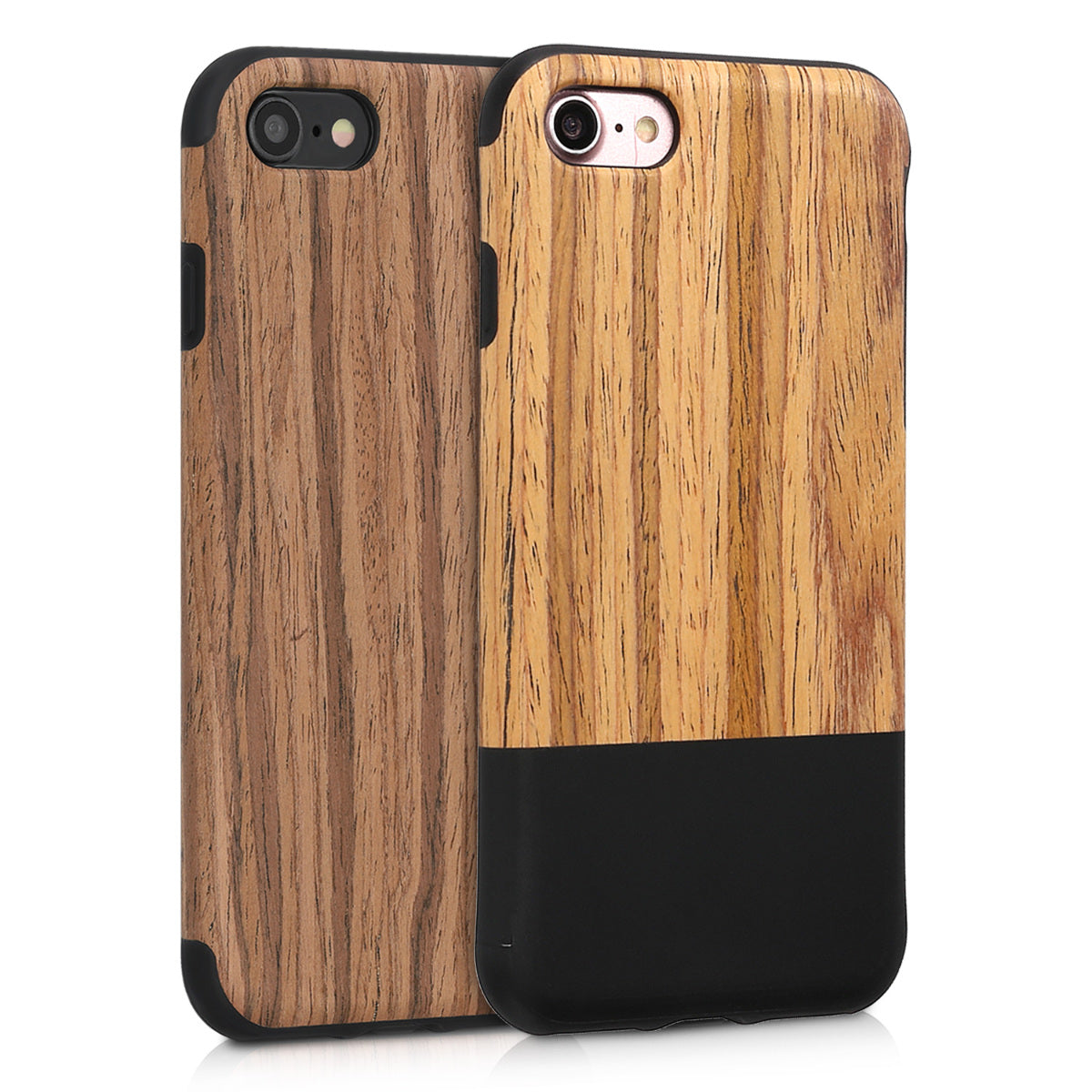 kwmobile Case Compatible with Apple iPhone SE (2022) / SE (2020) / 8 / 7 Back Cover Wood Grain