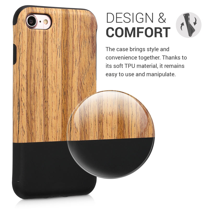 kwmobile Case Compatible with Apple iPhone SE (2022) / SE (2020) / 8 / 7 Back Cover Wood Grain