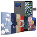 kwmobile Wallet Case kompatibel mit Samsung Galaxy A8 (2018) Hülle - Cover mit Ständer und Kartenfächern - Magnolien Taupe Weiß Blaugrau Taupe  [dsg01]