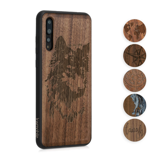 kwmobile Hülle kompatibel mit Huawei P20 Pro Hülle - Holz Case - Handy Cover - TPU Handyhülle in Dunkelbraun Indische Sonne Dunkelbraun  [dsg02]