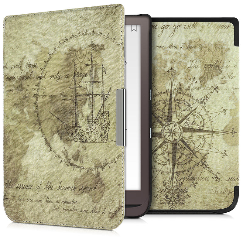 kwmobile Protective Case for Pocketbook InkPad 3 / 3 Pro / Color / Vivlio InkPad 3 Case - eReader Flip Case with Auto Sleep Function - Travel Vintage
