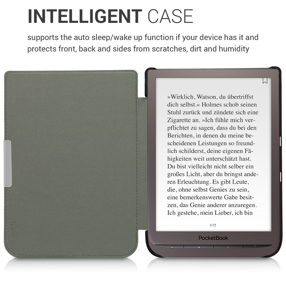 kwmobile Protective Case for Pocketbook InkPad 3 / 3 Pro / Color / Vivlio InkPad 3 Case - eReader Flip Case with Auto Sleep Function - Travel Vintage