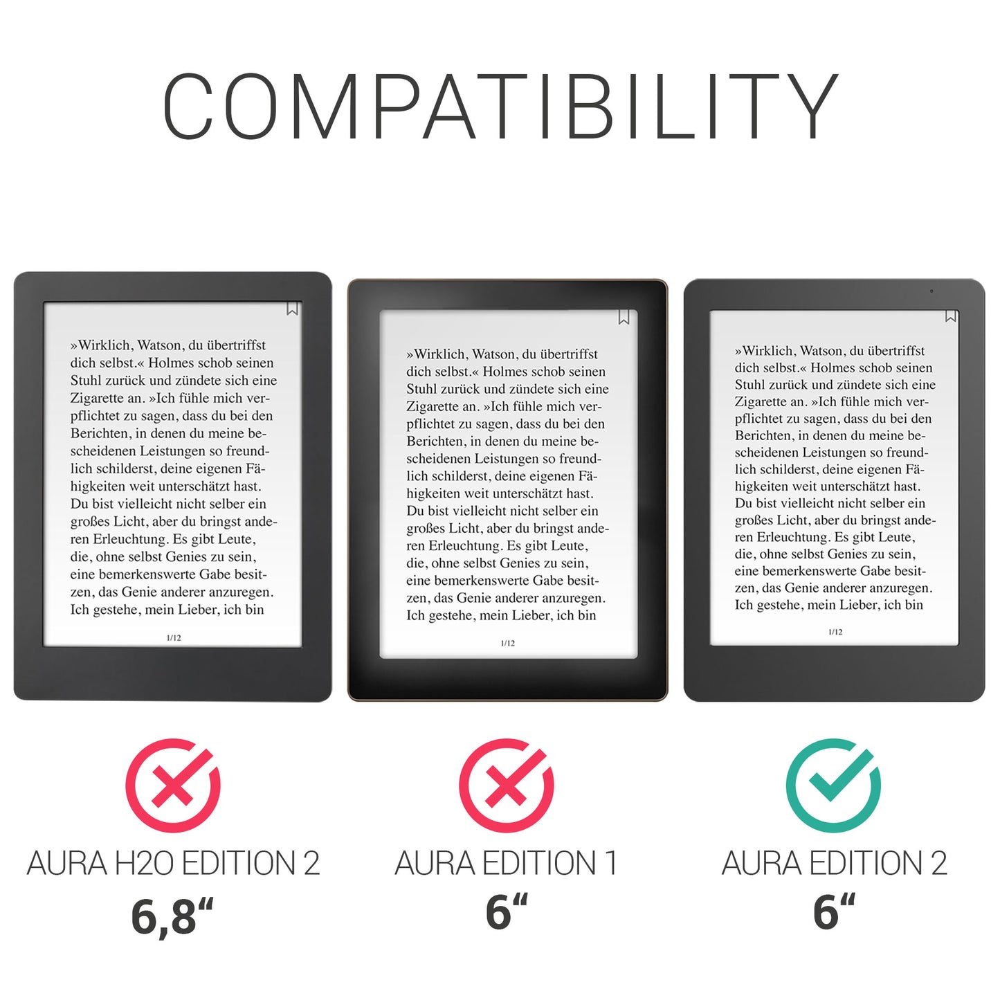 kwmobile Case Compatible with Kobo Aura Edition 2 Cover - Case with Strap and Stand