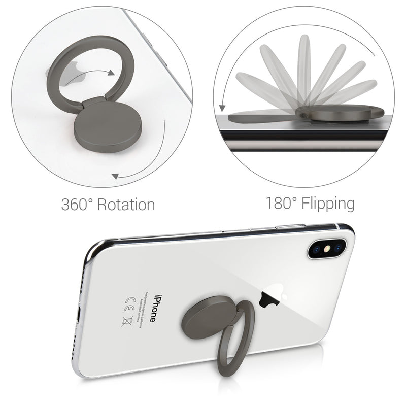 kwmobile Metal Smartphone Ring Finger Holder - 360° Rotating Ring Holder Mobile Phone Finger Holder with Stand Function - Phone Ring Holder