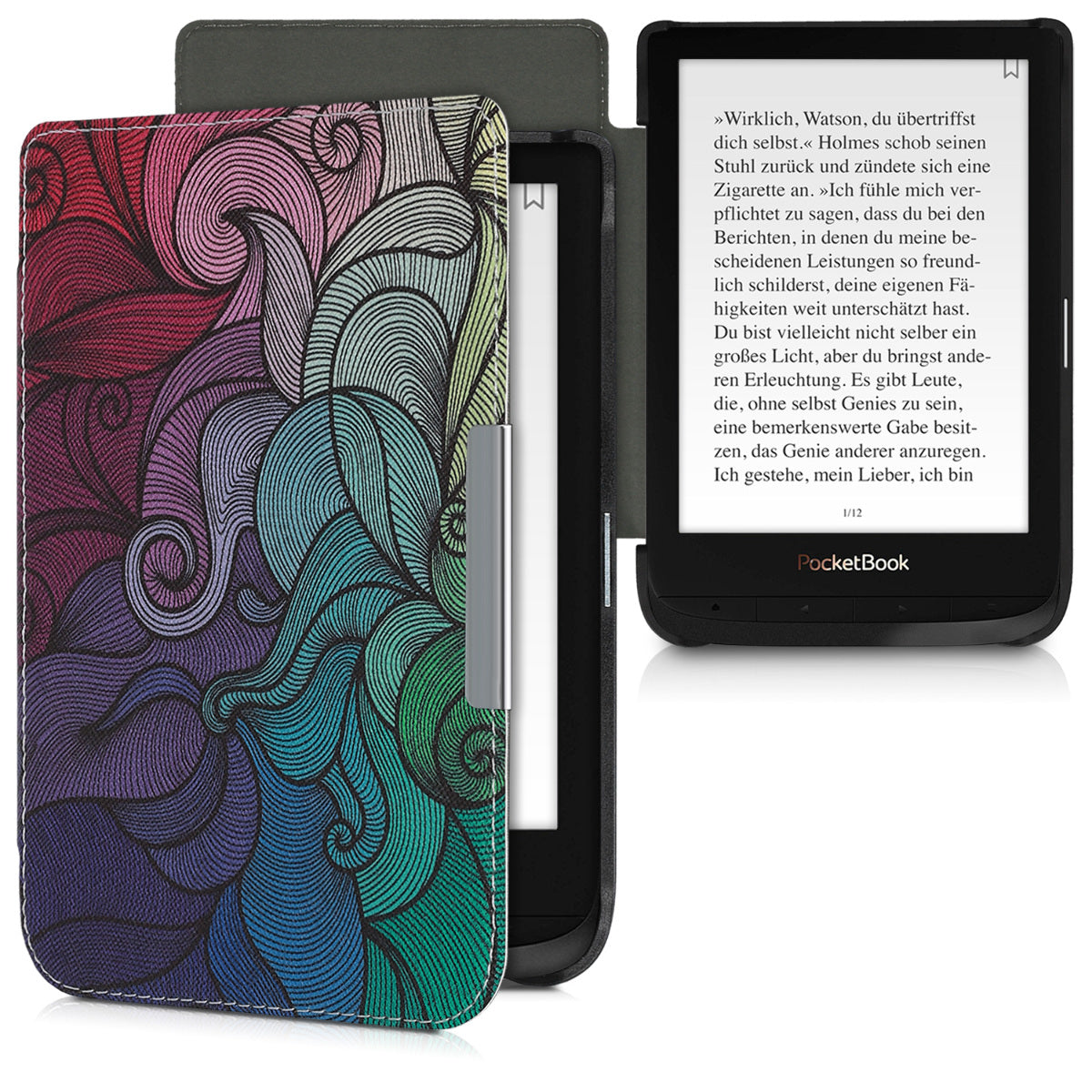 kwmobile Cover for Pocketbook Touch Lux 4/5/Touch HD 3/Color (2020)/ Vivlio Lux 5 Case - eReader Flip Case with Auto Sleep Function - Color Burst