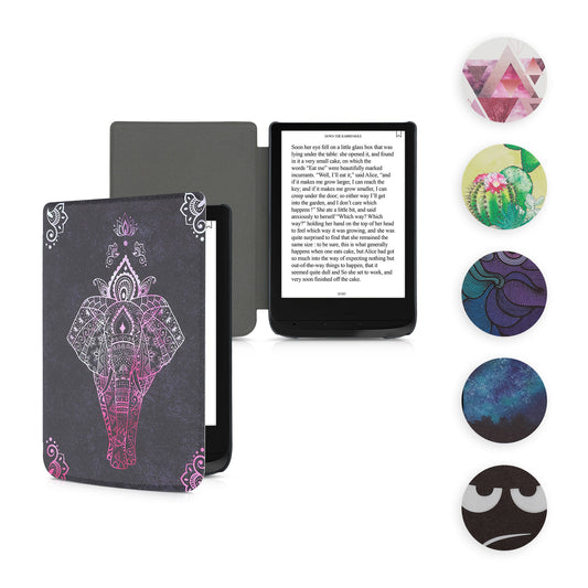 kwmobile Klapphülle kompatibel mit Pocketbook Touch Lux 4/5/Touch HD 3/Color (2020)/ Vivlio Lux 5 Hülle - eReader Case - Elefant Zeichnung Pink Anthrazit Pink  [dsg14]