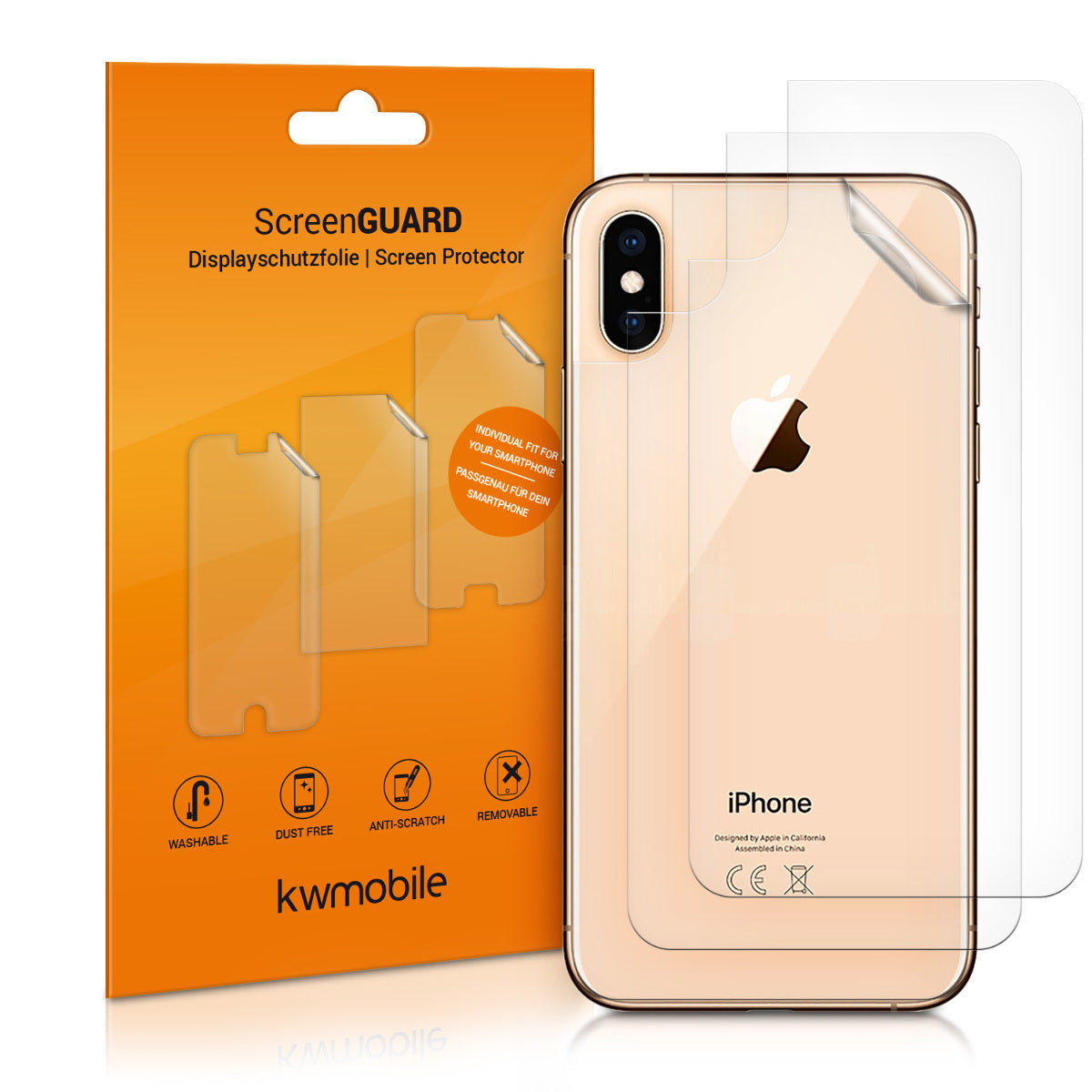kwmobile 3x Schutzfolie Rückseite kompatibel mit Apple iPhone XS - Folie Backcover Smartphone - Handyfolie transparent Transparent  