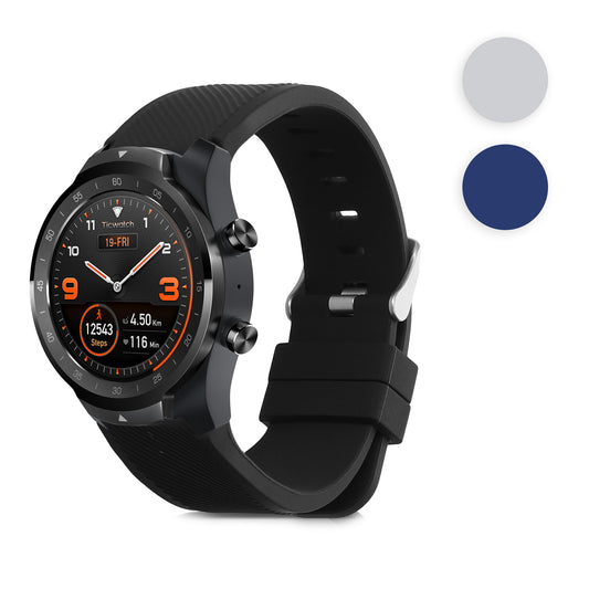 kwmobile 1x Uhrenarmband für Ticwatch Pro Smartwatch Armband - Fitnesstracker Band Set aus TPU Silikon - Ersatzarmband Smartwatch - Schwarz Schwarz  