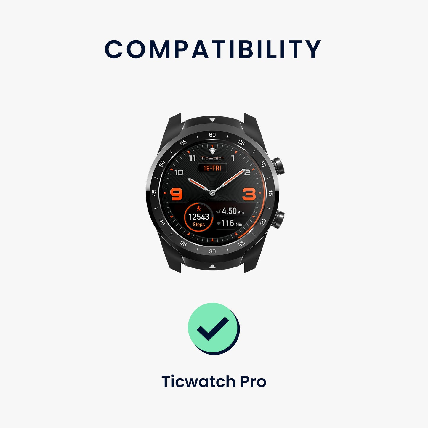 kwmobile Silicone Watch Strap for Ticwatch Pro Smartwatch - Replacement Band for Fitness Tracker - Interchangeable Smartwatch Strap