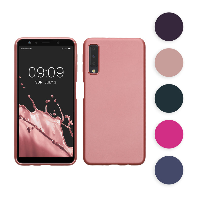 kwmobile Case kompatibel mit Samsung Galaxy A7 (2018) Hülle - Schutzhülle aus Silikon metallisch schimmernd - Handyhülle Metallic Rosegold Metallic Rosegold  