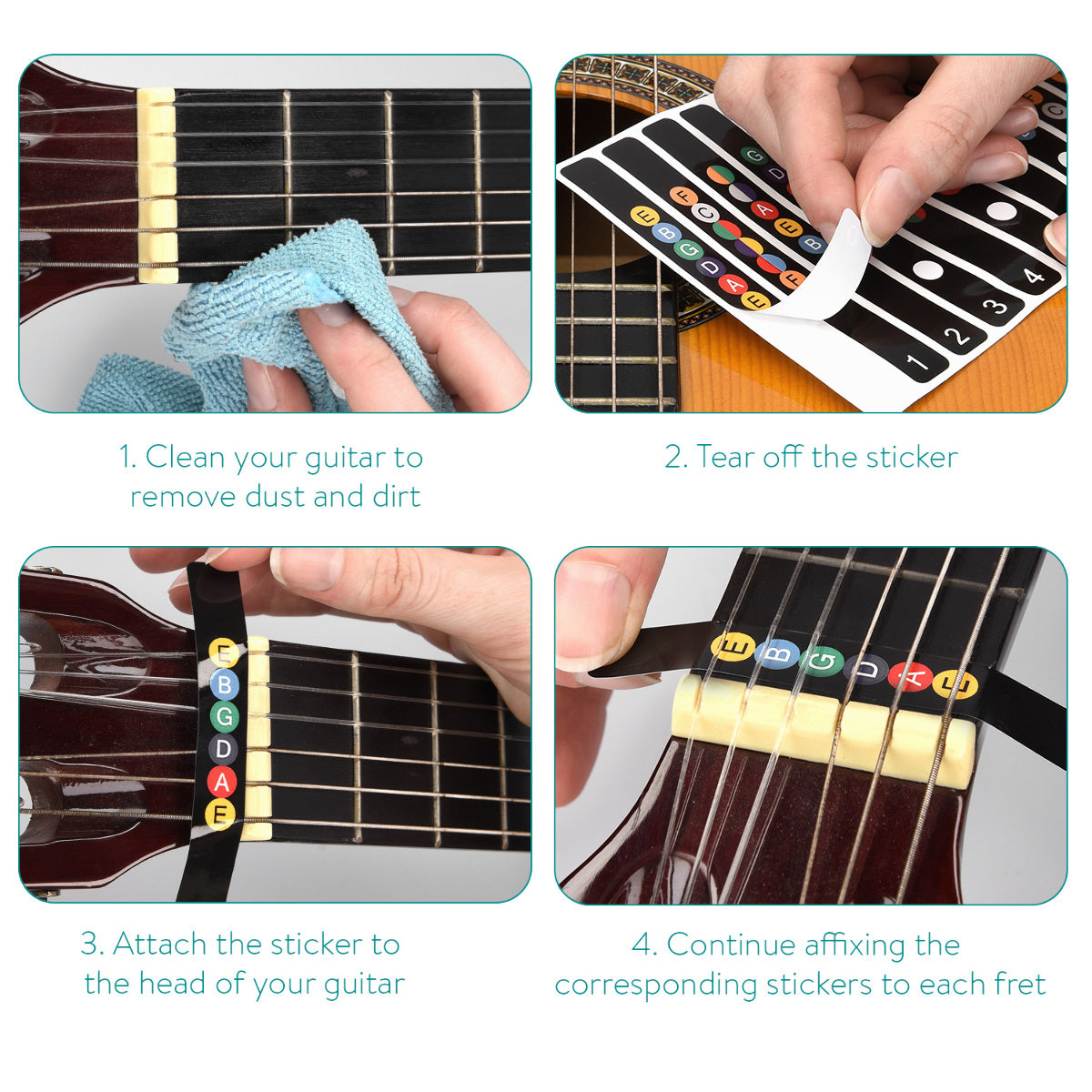 kwmobile Guitar Fretboard Note Stickers with Guide Beginner Guitar Fretboard Decals for Acoustic and Electric Guitar