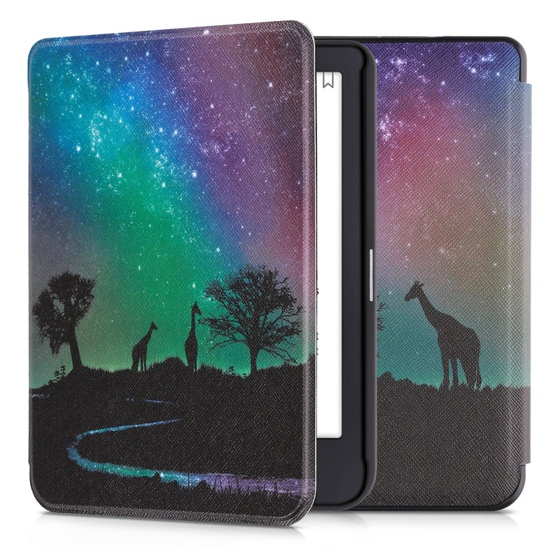 kwmobile Protective Case for Tolino Shine 3 - eReader Flip Case with Auto Sleep Function - Owl Sleep with Brown Mint Green