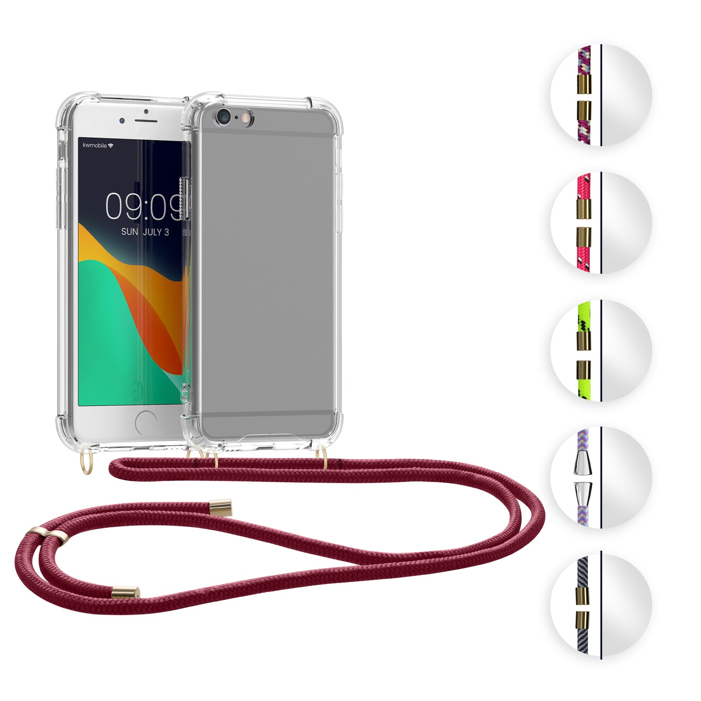 kwmobile Necklace Case kompatibel mit Apple iPhone 6 / 6S Hülle - Silikon Cover mit Handykette - Band Handyhülle Schwarz Transparent Schwarz  