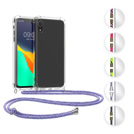 kwmobile Necklace Case kompatibel mit Apple iPhone XR Hülle - Silikon Cover mit Handykette - Band Handyhülle Pink Transparent Violett Gelb Pink  