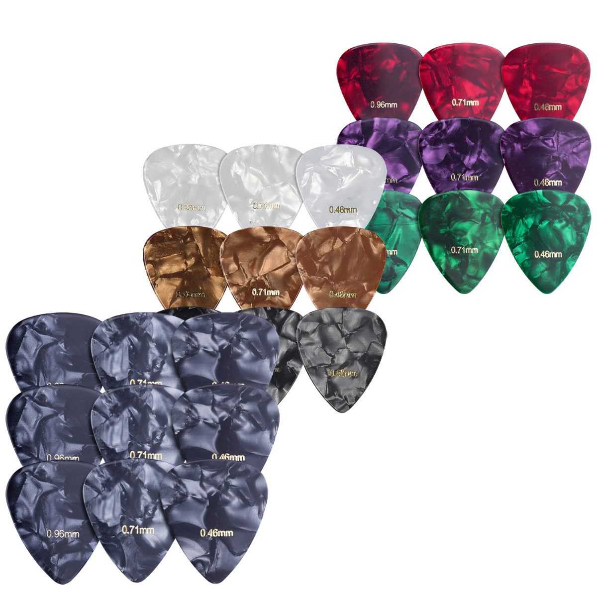 kwmobile 9x Gitarren Plektrum Blättchen - 3 verschiedene Stärken 0,46mm 0,71mm 0,96mm - Plektren Set für akustische Gitarre E-Gitarre - in 3 Farben Dunkelrot  [dsg03]