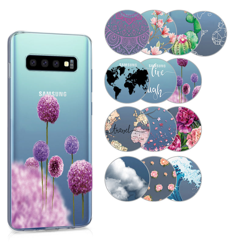 kwmobile Case kompatibel mit Samsung Galaxy S10 - Hülle Silikon transparent Kirschblütenblätter Rosa Dunkelbraun Transparent Rosa  [dsg08]