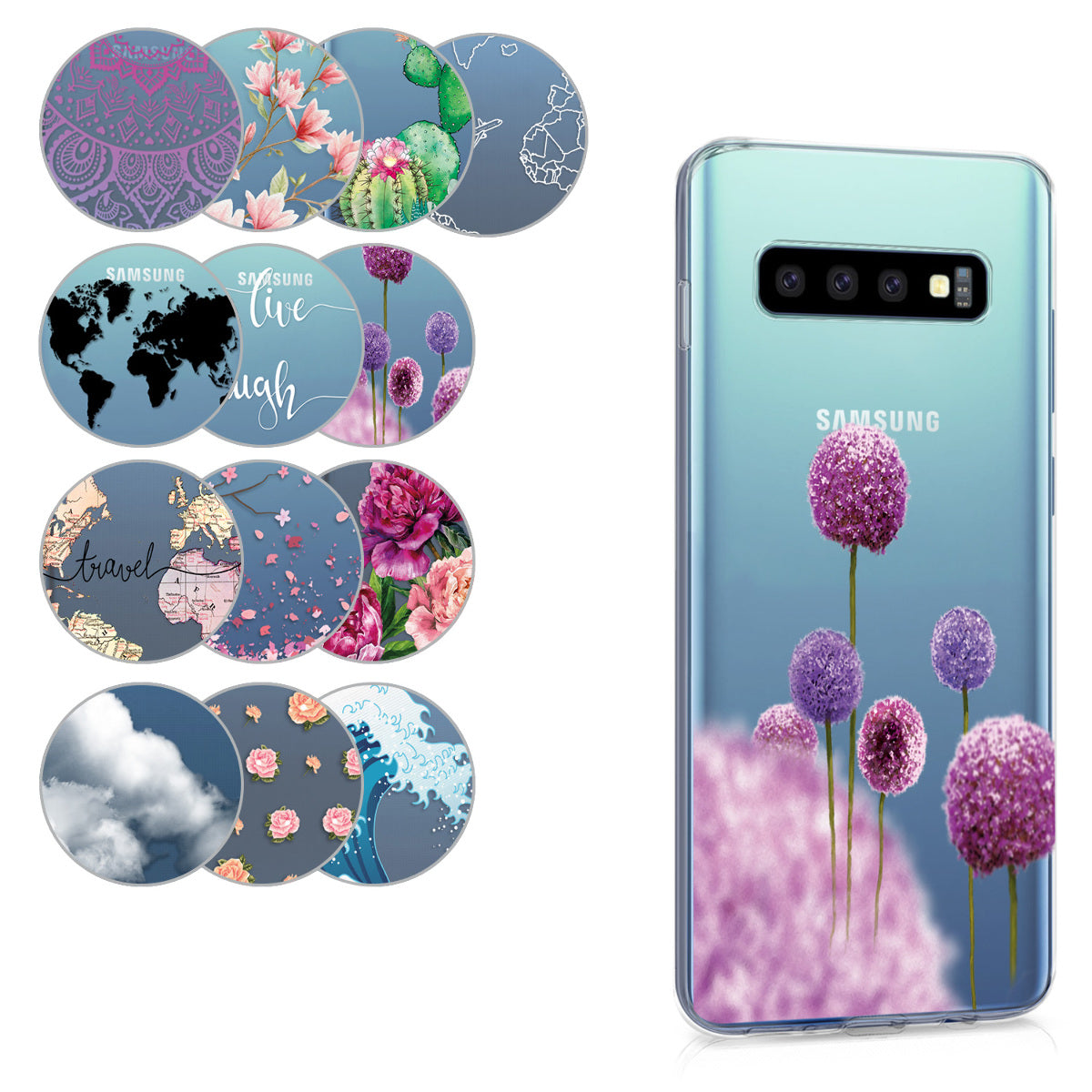 kwmobile Case Compatible with Samsung Galaxy S10 - Silicone Cover Transparent Cherry Blossom Petals