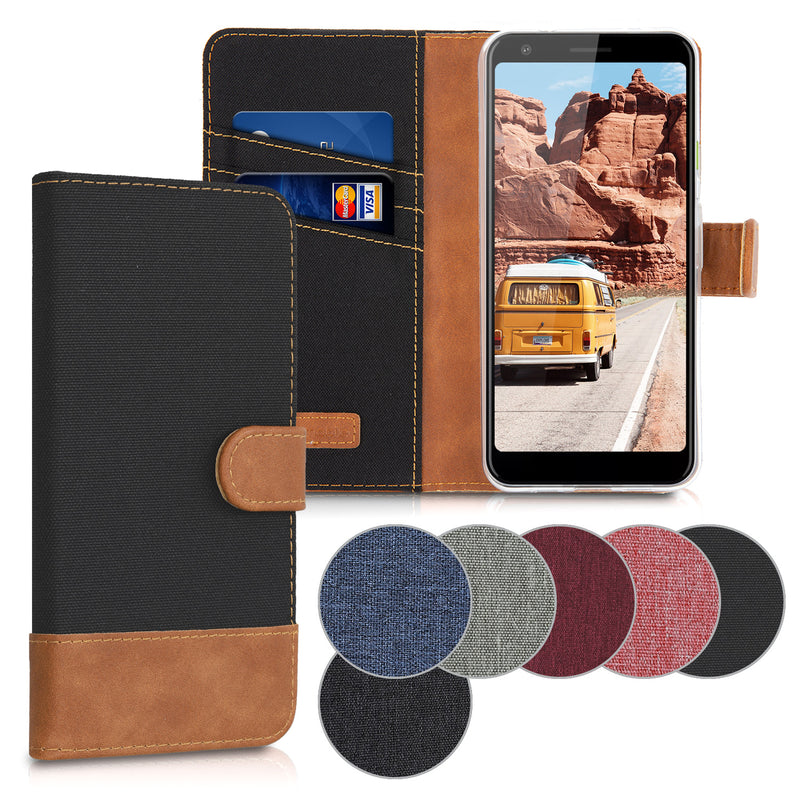 kwmobile Wallet Case kompatibel mit Google Pixel 3a - Hülle mit Ständer - Handyhülle Kartenfächer Grau Schwarz Grau  