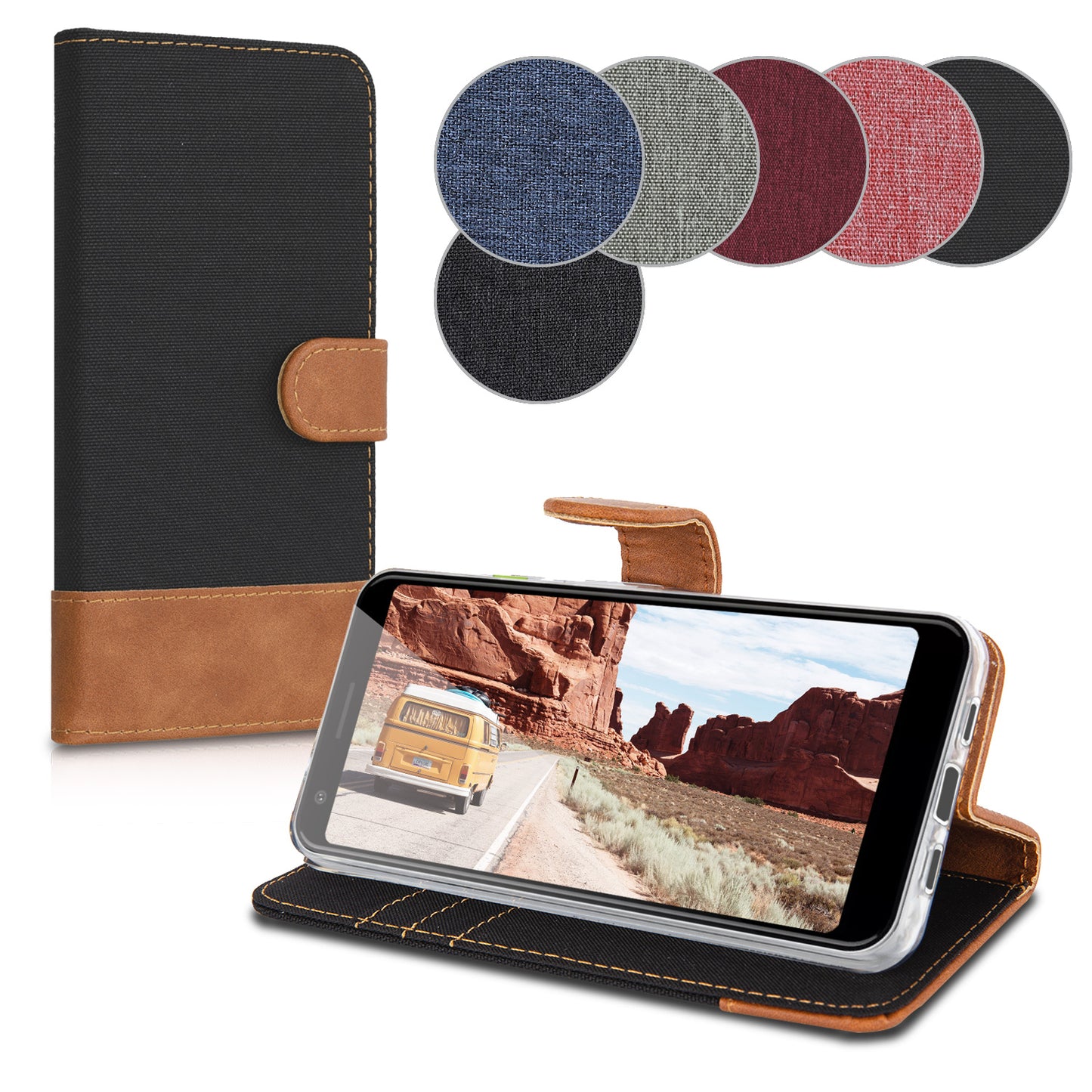 kwmobile Wallet Case Compatible with Google Pixel 3a - Cover with Stand - Phone Case Card Slots