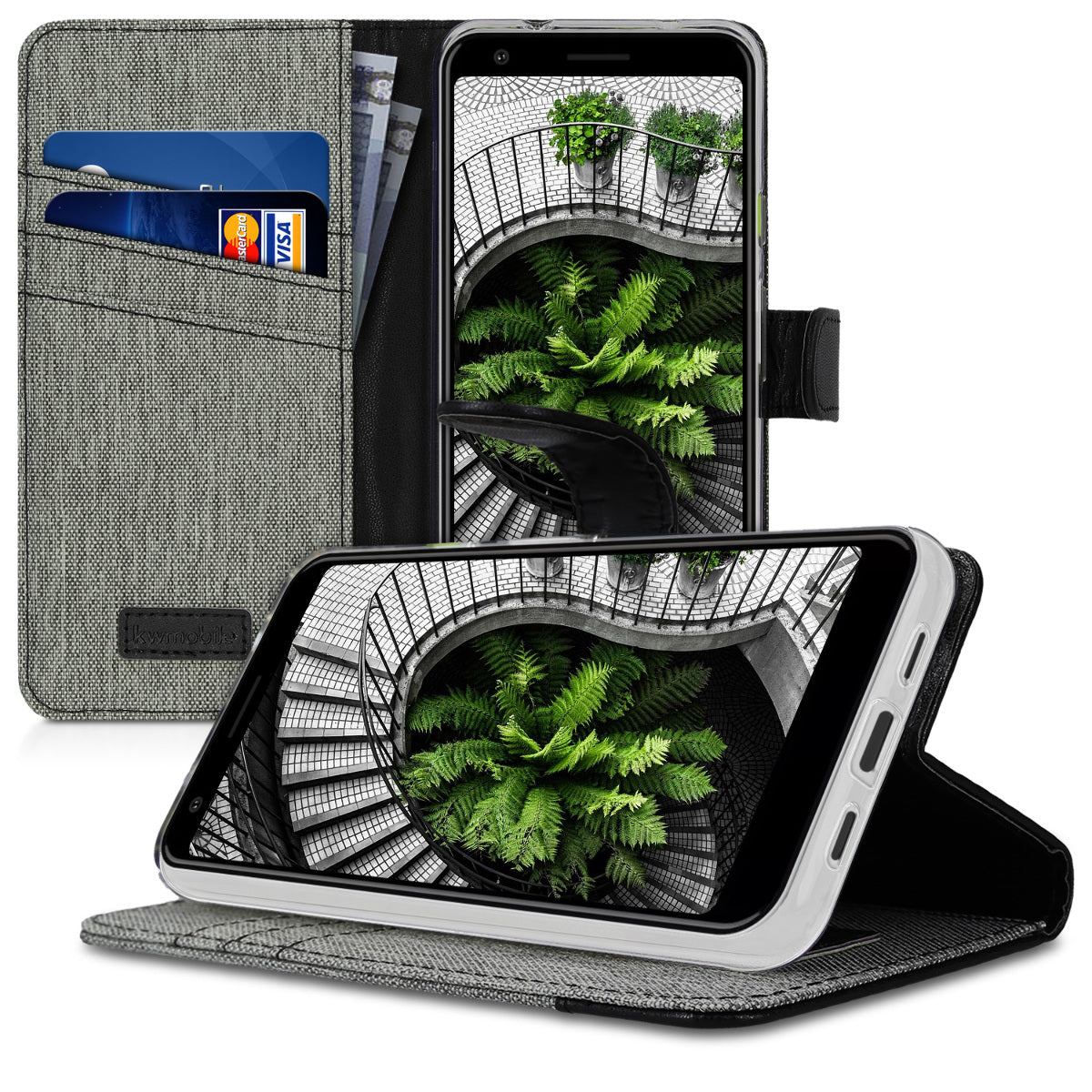 kwmobile Wallet Case Compatible with Google Pixel 3a - Cover with Stand - Phone Case Card Slots