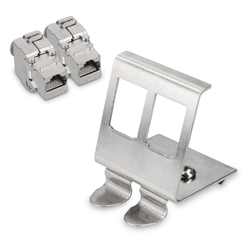 kwmobile Keystone Modul und Hutschienenadapter Set - passt auf genormte Hutschiene - 2x CAT 6A Modul 1x Halter - RJ45 Buchse geschirmt - werkzeuglos Silber  