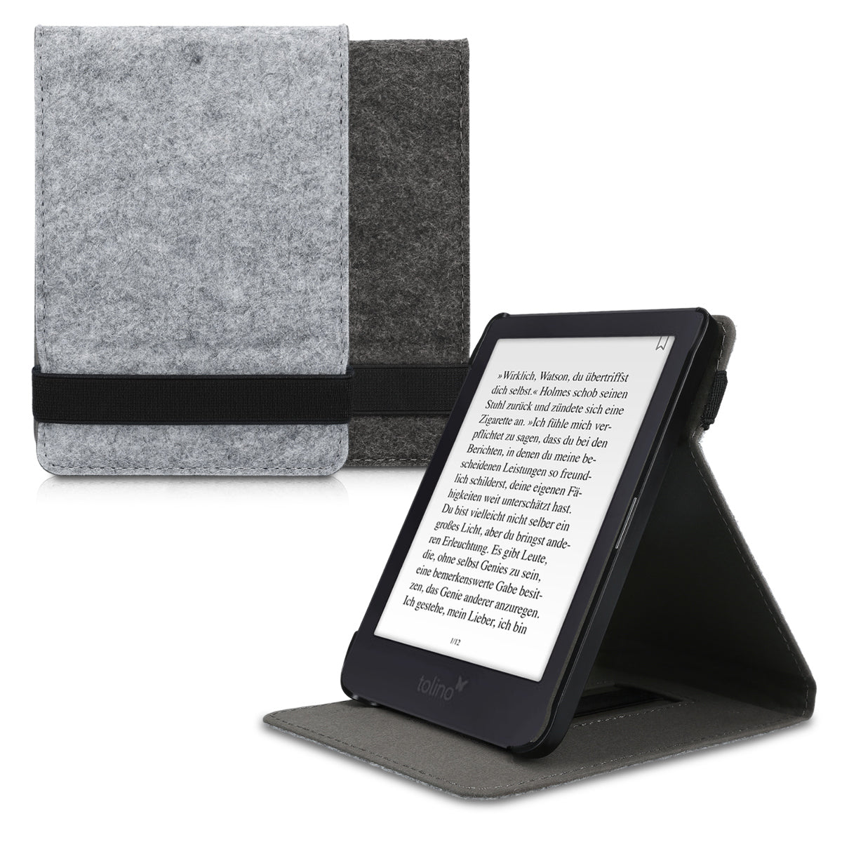kwmobile Hülle kompatibel mit Tolino Shine 3 - Schlaufe Ständer - e-Reader Schutzhülle - Filz Dunkelgrau Dunkelgrau  [dsg02]