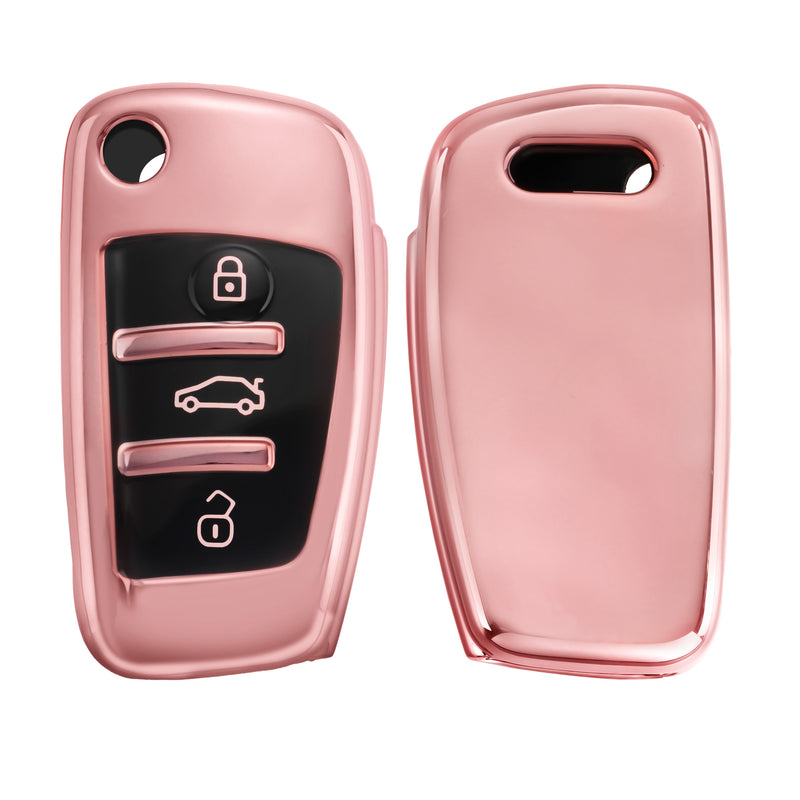 kwmobile Car Key Cover compatible with Audi 3-Button Folding Key - Silicone Protective Fob Case