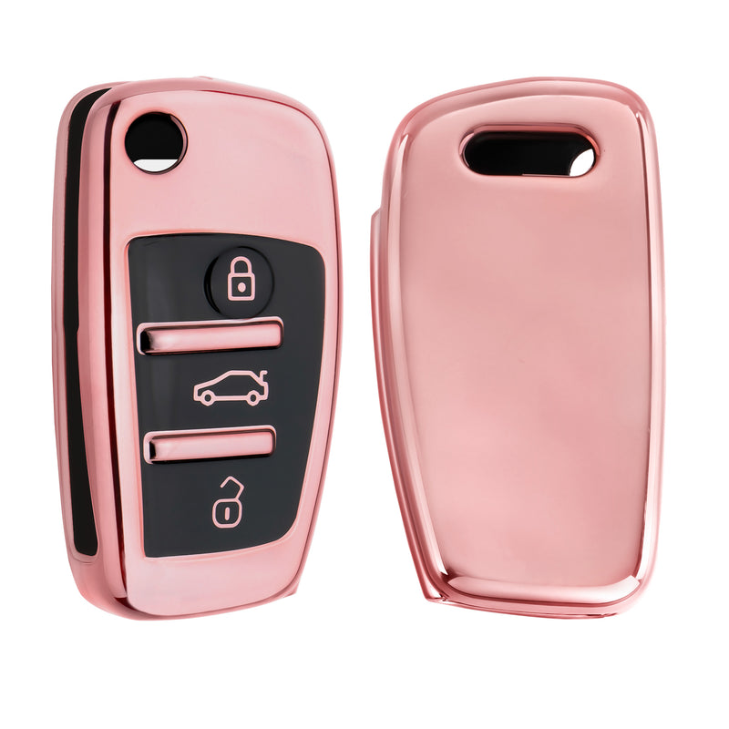 kwmobile Car Key Cover compatible with Audi 3-Button Folding Key - Silicone Protective Fob Case