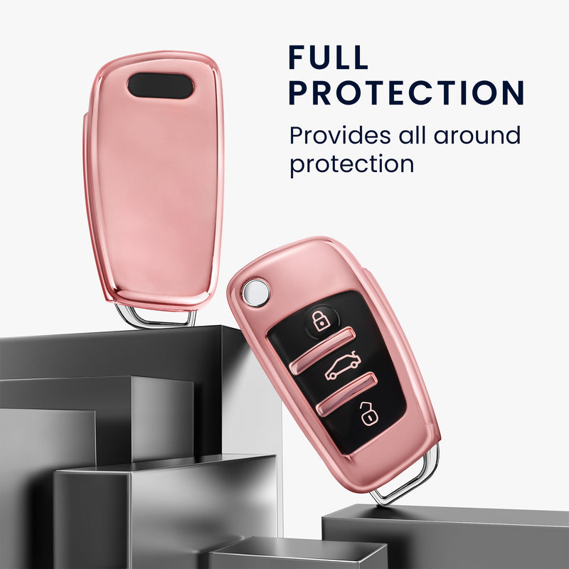kwmobile Car Key Cover compatible with Audi 3-Button Folding Key - Silicone Protective Fob Case