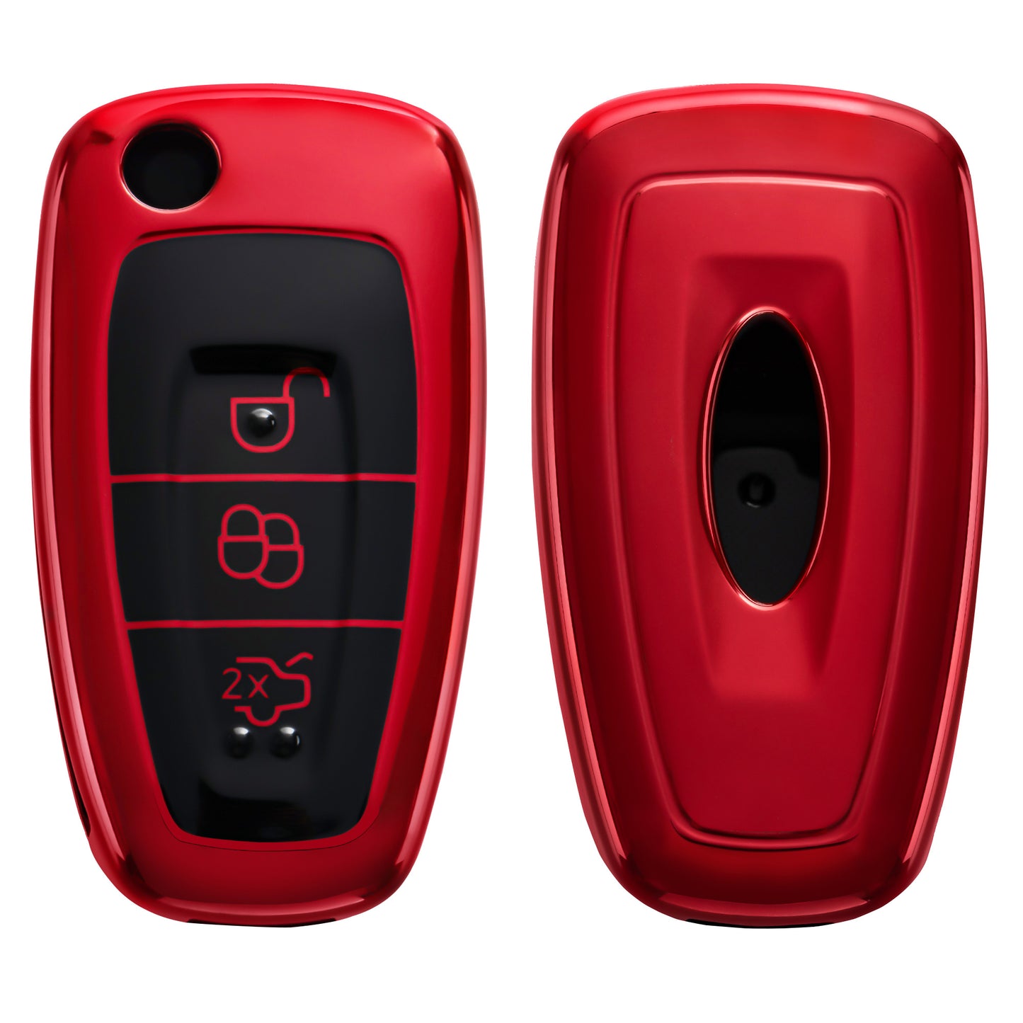 kwmobile Car Key Cover Compatible with Ford 3-Button Foldable Car Key - Silicone Protective Key Fob Case