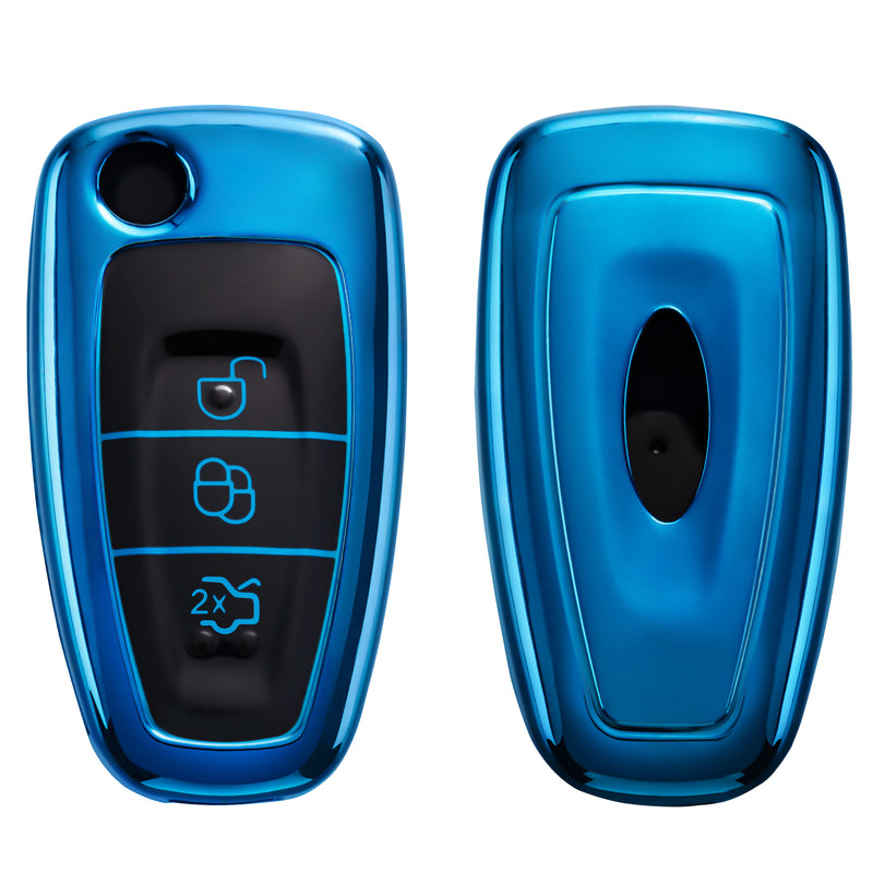 kwmobile Car Key Cover Compatible with Ford 3-Button Foldable Car Key - Silicone Protective Key Fob Case