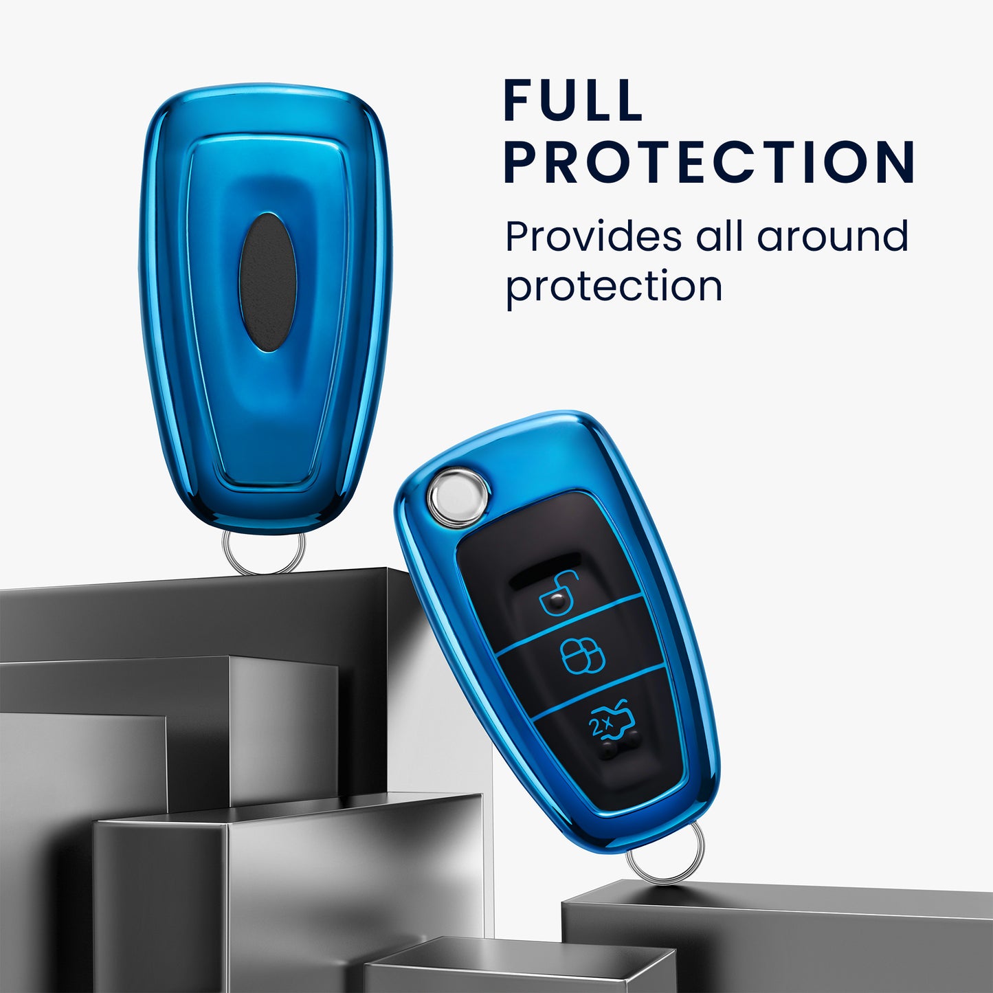kwmobile Car Key Cover Compatible with Ford 3-Button Foldable Car Key - Silicone Protective Key Fob Case