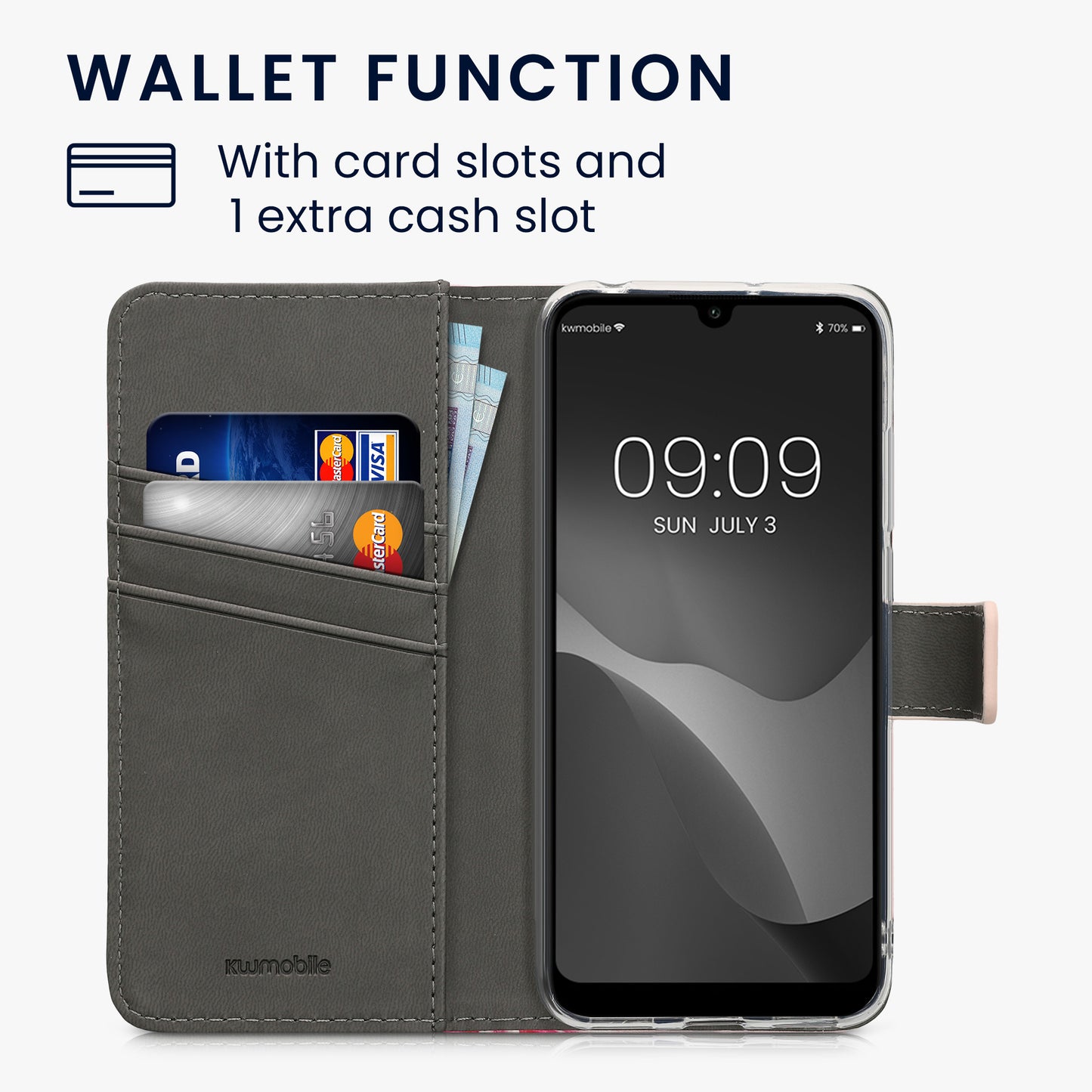 kwmobile Wallet Case Compatible with Huawei Y6 (2019) Cover - with Stand and Card Slots