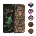 kwmobile Hülle kompatibel mit Samsung Galaxy A50 Hülle - Holz Case - Handy Cover - TPU Handyhülle in Dunkelbraun Indische Sonne Dunkelbraun  [dsg05]