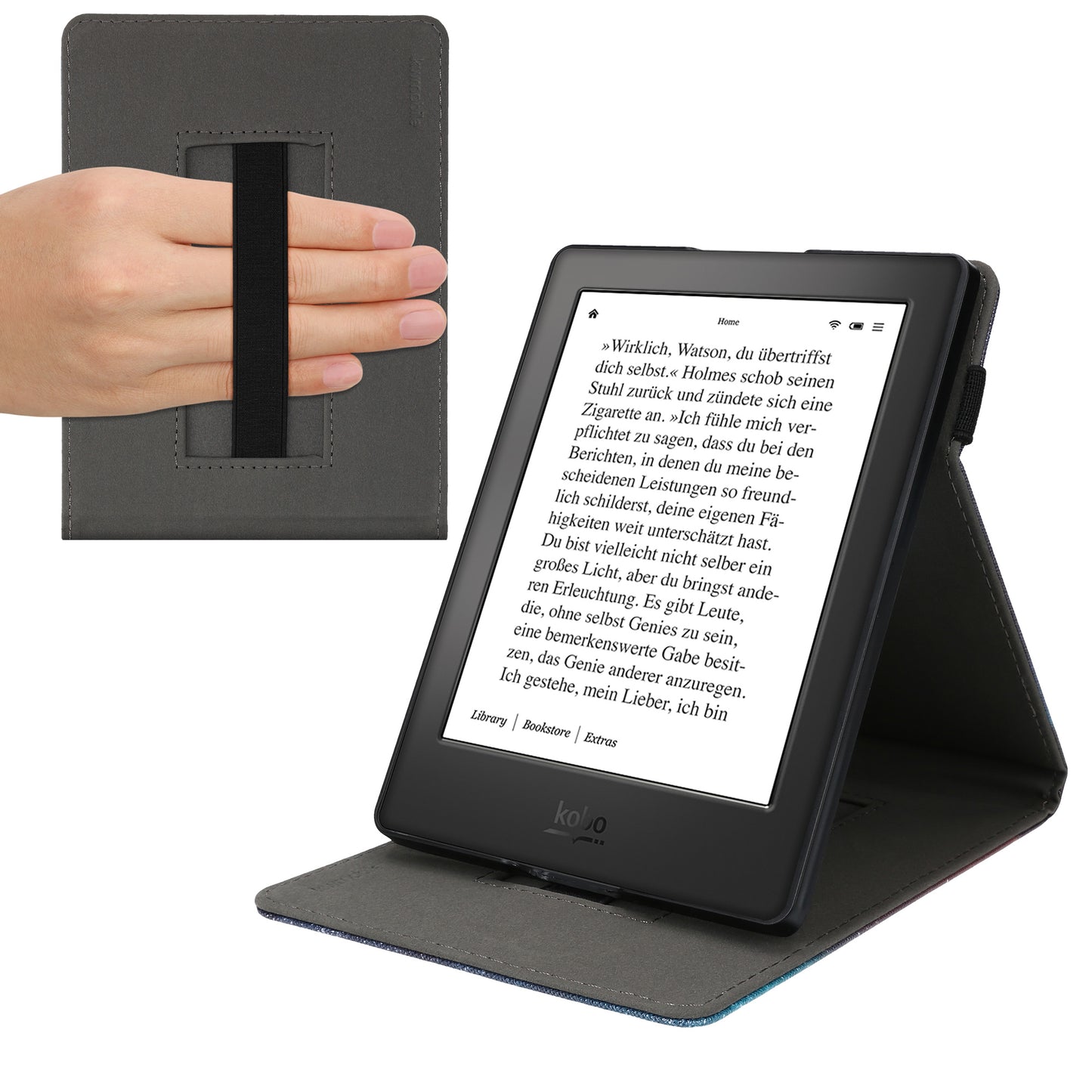 kwmobile Case Compatible with Kobo Aura H2O Edition 2 - Cover with Hand Strap and Stand