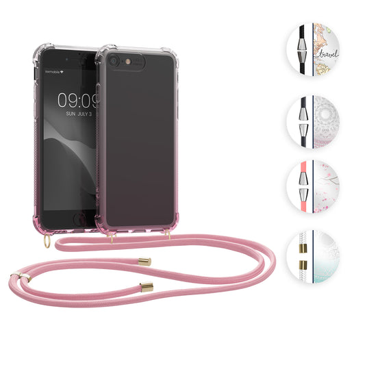 kwmobile Necklace Case kompatibel mit Apple iPhone SE (2022) / iPhone SE (2020) / iPhone 8 / iPhone 7 Hülle - Silikon Cover mit Handykette - Lavendel Grün Transparent Blumenhalme Lavendel Lavendel  [dsg13]