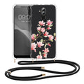 kwmobile Necklace Case Compatible with Huawei Mate 20 Lite Cover Silicone Case with Lanyard Transparent Magnolias