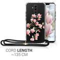 kwmobile Necklace Case Compatible with Huawei Mate 20 Lite Cover Silicone Case with Lanyard Transparent Magnolias