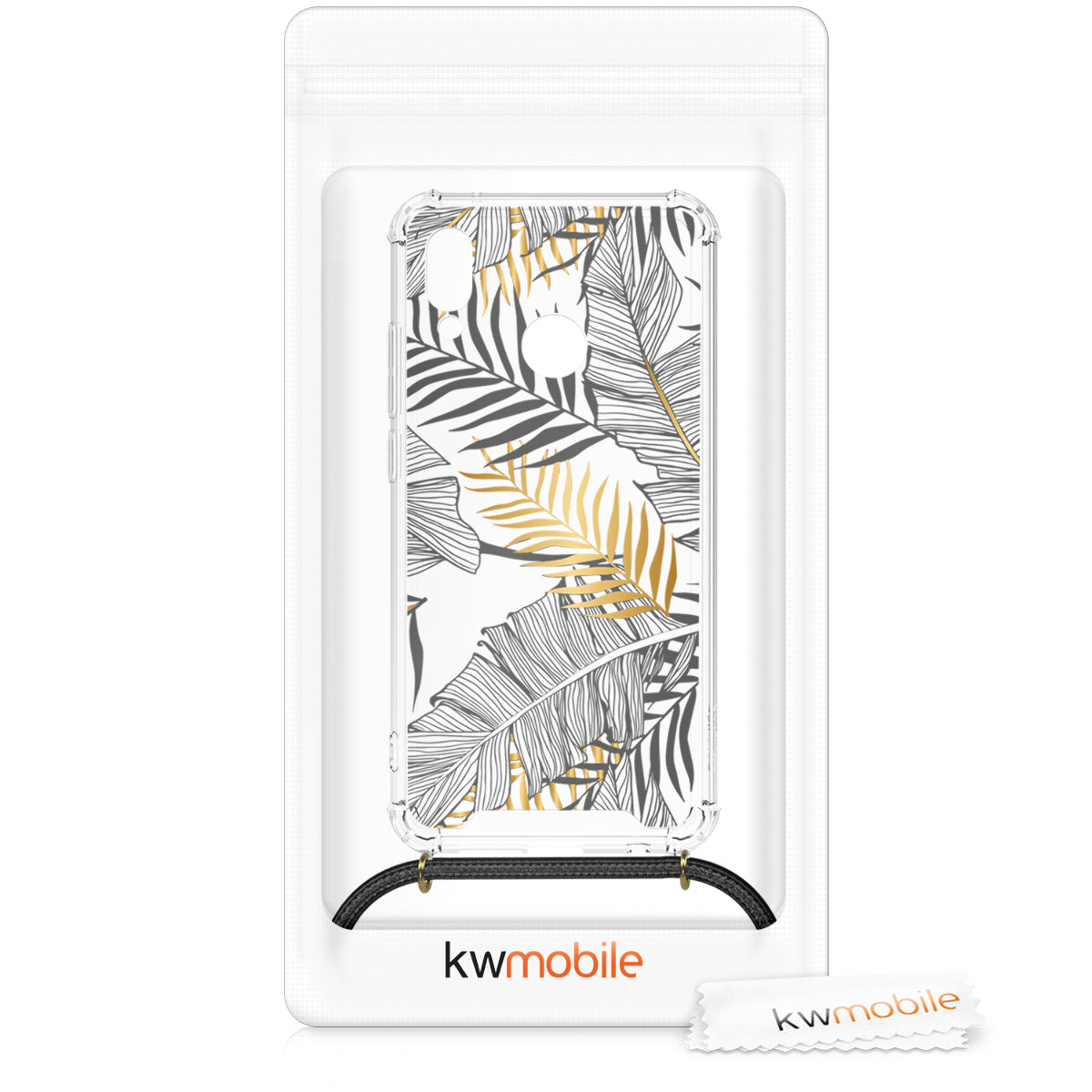 kwmobile Necklace Case compatible with Huawei P20 Lite Silicone Cover with Phone Chain Cherry Blossom Petals