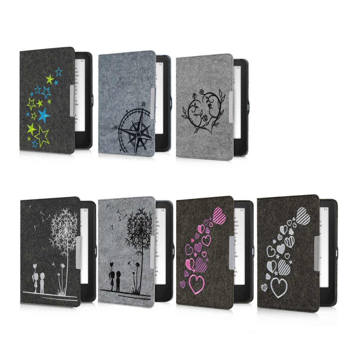 kwmobile Hülle kompatibel mit Tolino Vision 1 / 2 / 3 / 4 HD - Filz Stoff eReader Schutzhülle Cover Case - Sternenmix Hellgrün Blau Dunkelgrau Hellgrün  [dsg02]