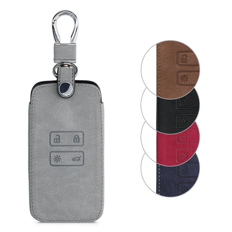kwmobile Autoschlüssel Hülle kompatibel mit Renault 4-Tasten Smartkey Autoschlüssel (nur Keyless Go) - Wildlederoptik - Kunstleder Schutzhülle Schlüsselhülle Cover - Grau Grau  